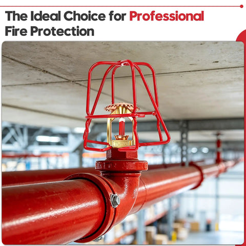 Heavy Duty Fire Sprinkler Head Two Pack Straight Up Reliable For House Or Store Upright Spray with red housing and brass details.