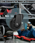 Heavy Duty 6 Pack Creeper Replacement Wheels 2.5 Inch Smooth Rolling Rubber Casters With M10 X 1 Stem, designed for mechanic seats and creepers.