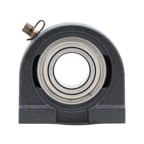 2-Pack 1 Inch Tapped Base Pillow Block Bearing Units SA205-16 front view of cast iron bearing mount with inner metal ring.
