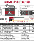 Beefy Waterproof Direct Powered RC Steering Servo 828 Oz-In 60 Kg-Cm At 16.8V All Metal Gears Brushless Motor specifications