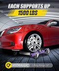Badass Heavy Duty Car Wheel Dollies For Slick Garage Transfers 3000 Lb supporting red vehicle with purple dolly under rear wheel