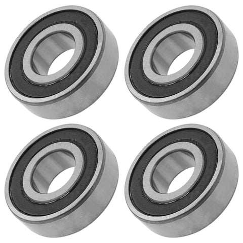 Heavy Duty Four Pack Spindle Bearing Repair Kit For 42 Inch Mower Deck Quick Snap In Design Keeps Your Lawn Tractor Running Silently On John Deere E S X Models, showing four spindle ball bearings.