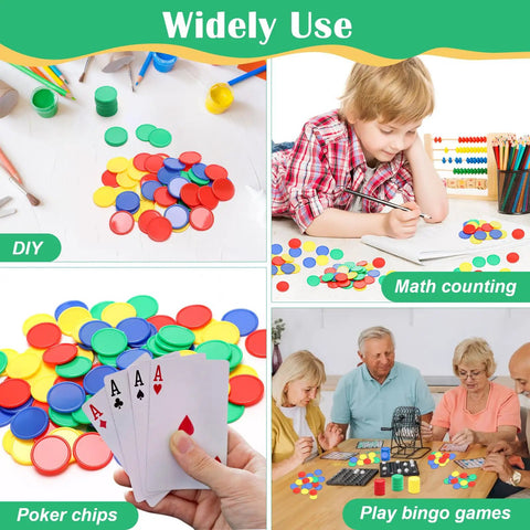 200 Piece Plastic Learning Counters Set With Storage Box In Four Colors For Math Counting Bingo And Classroom Games