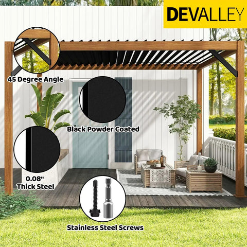 45 Degree Angle Support Pergola Brackets Set 4 Pack Heavy Duty Steel Wood Post Connectors For DIY Outdoor Gazebos Porches And Log Cabins With Screws And Easy Install Hardware