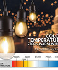 Outdoor LED String Lights With Weatherproof Design and dimmable warm white bulbs, shown in garden setting with focus on LED bulb