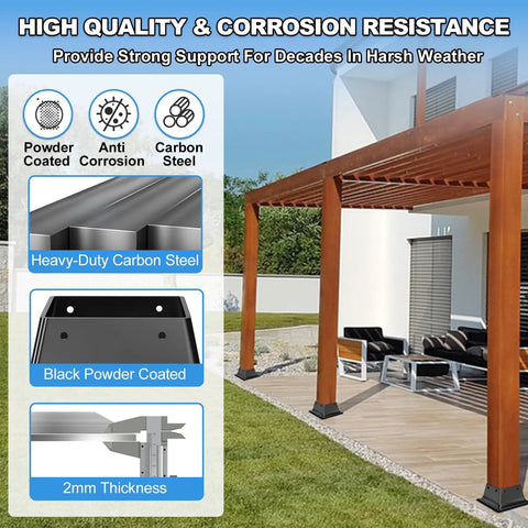 Heavy Duty 4x4 Post Base Brackets Set Of 3 For Dry Wood Posts Up To 3.58 Inches Inner Size 3.6x3.6 Powder Coated Solid Steel Deck Anchors Wood Post Holder For Porch Railings Fences Pergolas
