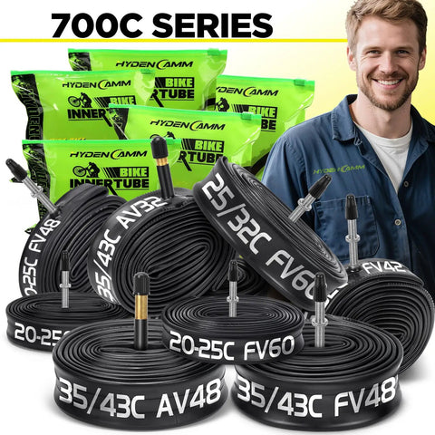 Two Pack 700c Road Bike Inner Tubes 700x20c To 700x25c With 42mm Presta Valve Butyl Rubber Includes Two Tire Levers Visible
