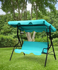 Three Seater Canopy Swing Chair With Cozy Cushioned Seat And Adjustable Removable Canopy For Outdoor Patio Garden Waterproof Steel Frame And Durable Polyester Fabric Turquoise
