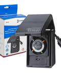 Heavy Duty Outdoor Plug-In Timer Built Tough For Pool Pumps And Yard Lights with sealed weatherproof cover and dial scheduling.