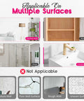 Image showing Totally Dope Pink Bow Adhesive Wall Hooks With Heavy Duty Grip Strips on various surfaces: painted wall, wood, glass, and ceramics.