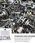 Stainless Steel Serrated Lock Washers Set With Internal And External Tooth Design in clear plastic case with mechanical parts