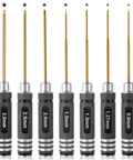 Heavy Duty Pro Grade Titanium Coated Hex Screwdriver Kit with seven precision bits from 0.9mm to 3.0mm for FPV racing drones.