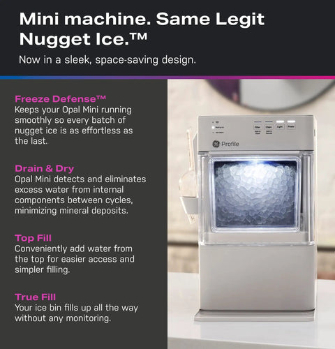 Legit Nugget Ice Maker, Portable Countertop Pellet Ice Machine, sleek mini design with visible ice bin and control panel.