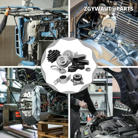 Premium AC Compressor Component Kit For Toyota Solara And Camry 2002 To 2004 2.4L L4 engine parts displayed in a workshop.