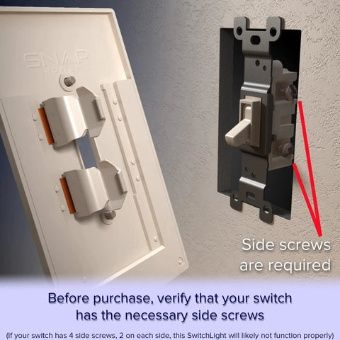3 Pack SwitchLight LED Night Light for Single Pole Switches with Auto On Off Sensor next to a wall switch plate demonstration.