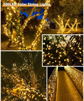 2Pack 500LED Solar String Lights Outdoor Waterproof 180FT With 8 Modes IP65 Warm White Twinkle decorating trees and path