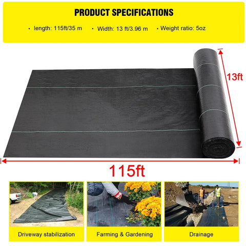 Heavy Duty 5 Oz Landscape Fabric 13x115 Ft Driveway And Weed Barrier For Erosion Control French Drain Garden Landscaping Weed Control Construction Projects Permeable Ground Cover unrolled