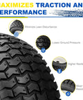 Close-up of Two Pack 16x6.50-8 Lawn Mower Tires And Rims Pair showing serrated tread design for traction and performance.