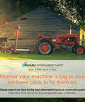 Image of a vintage red tractor parked by a barn, showcasing the 63 Amp 1 Wire Alternator Conversion Kit for Ford and New Holland.