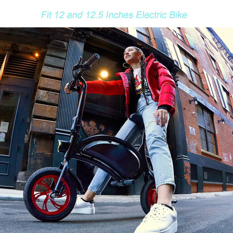 Person riding e-bike using 2 Pack 12.5x2.25 Inner Tubes for 12 and 12.5 Inch Electric Scooters and E Bike Replacement Tubes