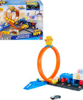 Police Station Track Set With Adjustable Loop And Four Lane Race 1:64 Scale Die Cast Vehicle Included Multi Path Stunts