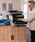 Color Laser All In One Printer With Duplex Printing, Scan And Copy, Fast 33 Pages Per Minute, in office, toner replacement