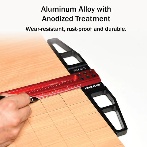 Pro Grade Aluminum T Square Ruler For Woodworking And Carpentry Precision 31 Inch T Type Layout Tool in use on wooden surface