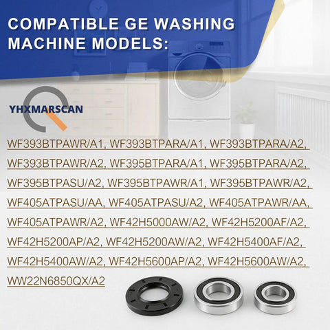 Washer Bearing And Seal Revival Kit Compatible With Samsung DC62-00156A 6601-002632 6601-002516 showing compatible GE washing machine models.