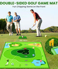 Battle Golf Chipping Practice Mat For Backyard Swing Training And Family Fun Double Sided Hitting Mat For Golf Parties And Games Easy Shot Practice For Beginners And Pros with golfers playing on grass