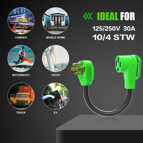 Heavy Duty Nema 14-30p To 14-50r EV Charger Adapter Converts Dryer Outlet To 50 Amp Power For Fast Level 2 Electric Vehicle Juice.