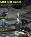 Close-up of CR-MO drill guide from Broken Bolt Extractor Set 25 Piece Kit For Stripped Damaged Rusted Rounded Off Bolts