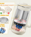 10 In 1 Automatic Nut Milk Maker With 42 Oz Capacity For Almond Soy Oat And Plant Based Milks And Juices Dairy Free Beverages With LED Panel Delay Start Keep Warm And Self Clean showing internal components and safety lock
