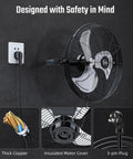 Industrial 20 Inch Wall Mount Fan With 3 Speed Heavy Duty Metal Build High Velocity Air Circulator Tilts 360 Degrees For Warehouse