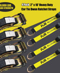 Four Pack Car Tie Down Straps For Trailers With Flat Hooks Two Inch By Ten Foot 10000 Lbs Break Strength Beefy Heavy Duty