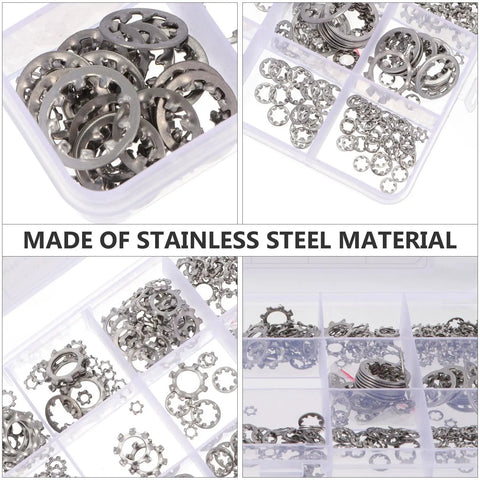 Internal And External Tooth Serrated Lock Washers Kit Heavy Duty Stainless Steel M2 To 12 in compartment storage box.