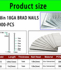 Pro Grade Galvanized Brad Nails Five Thousand Pack For 18 Gauge Pneumatic And Electric Nailer Guns on product size chart.