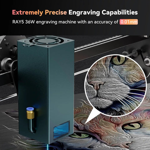 30W Laser Engraver Module For DIY Projects with precision engraving on metal surface featuring a cat design.