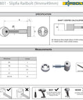 Quick Connect Stair Handrail Post To Post Connector With Gear Driven Mechanism detailed dimensions and specifications image.