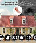 Red-roofed house in rain with inset of Pro Grade Copper Flashing Roll 99.95 Percent Pure 16 Oz 24 Gauge used for weatherproofing.