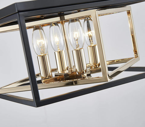 Close-up of Modern Flush Mount Ceiling Light With E12 Base Three Lights Close To Ceiling Design Matte Black Exterior And Glossy Gold Inner Finish