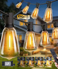 100Ft Outdoor String Lights With Remote Dimmable And Connectable Warm White LED Patio Lighting For Backyard Porch Deck
