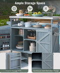 Outdoor Grill Cart With Storage And Rolling Bar Cart, Lockable Wheels, Farmhouse Style Solid Wood Kitchen Island in pool area