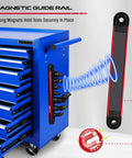 Heavy Duty Universal Joint Socket Reducer Set with magnetic aluminum rail on tool chest, showcasing secure magnetic attachment.