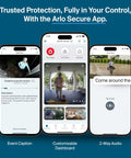 Image of the Arlo Secure app displaying various features for the 2K HDR Wireless Outdoor Security Camera System With No Hassle Swappable Battery.