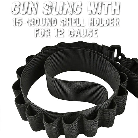 Two Point Shotgun Sling With 15 Round 12 Gauge Shell Holder Go To Accessory For Quick Access Ammo During Hunting And Outdoor Adventures Built For Field Use, black adjustable sling with shell loops