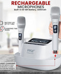 UHF Wireless Microphone System With Bluetooth Receiver, dual rechargeable mics and charging station, 1200mAh batteries for karaoke.