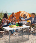 Sturdy 4 Foot Portable Folding Table That Folds In Half, Heavy Duty Plastic Utility Desk For Indoor Outdoor Use With Adjustable Height And Easy Carry Handle, Perfect For Camping And Party Ready Events used for outdoor picnic