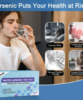 Arsenic Water Test Kit With 5 Tests For Drinking Well And Tank Water Ranges Up To 500 Ppb Or 0.5 Ppm being used by a person drinking water.