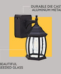 Traditional Outdoor Wall Sconce With Seeded Glass And Two Built In GFCI Outlets For Easy Access Power Black Finish Weather Resistant