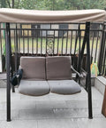 Outdoor Swing Canopy Replacement Cover for 3 Seater Porch Swing Waterproof Top Shade, beige polyester, patio setting